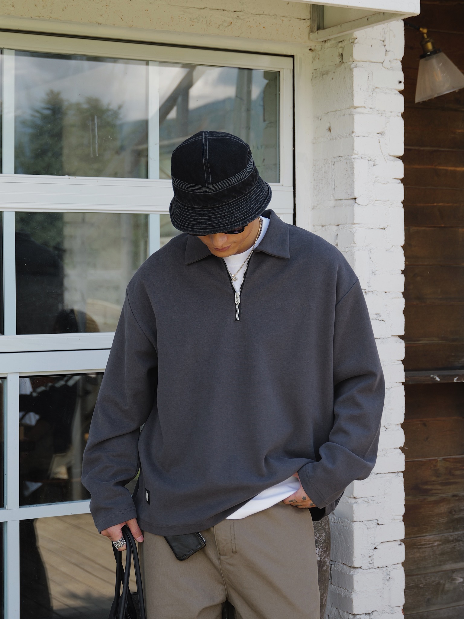 Unbent 25 A/W 混紡磨毛半拉鏈polo長袖