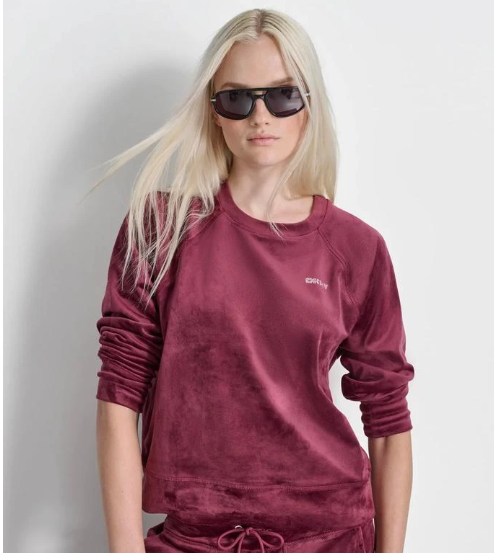 [S] DKNY BURGUNDY DP4T1102 PLATINUM VELOUR RHINESTONE LOGO PULLOVER, 755403390097 FINAL SALE (SD1377)