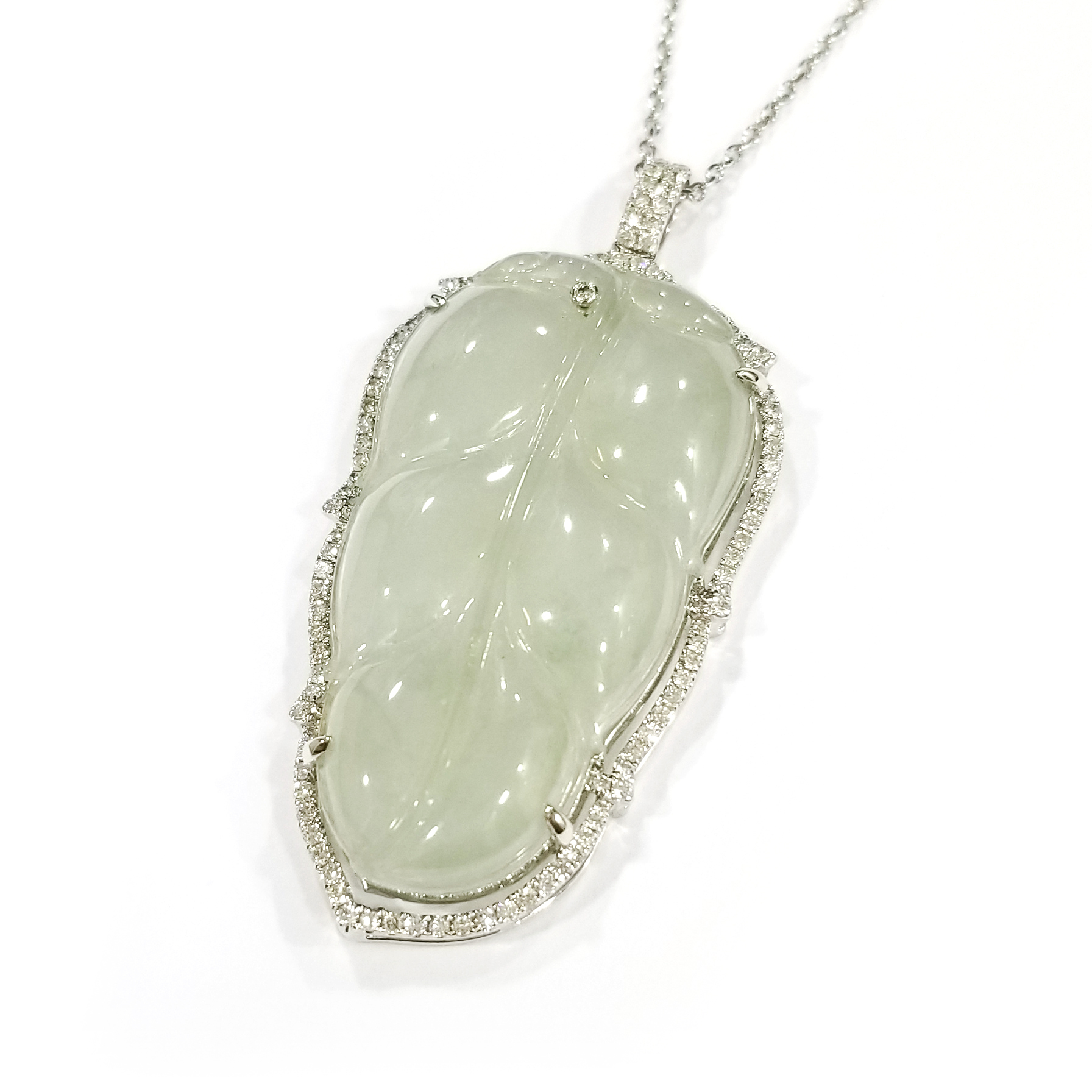 冰種白玉秋葉天然鑽石吊墜