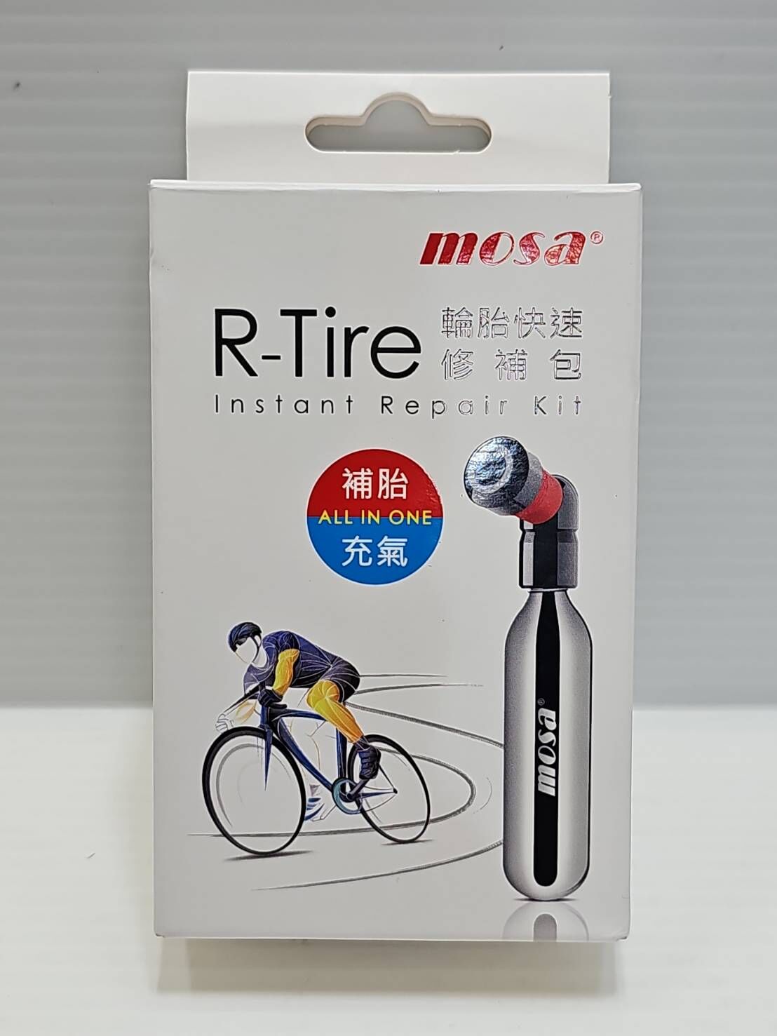 mosa R-Tire 輪胎快速修補包 無內胎補胎包 無內胎補胎工具 CO2充氣頭*1 補胎液瓶*2 CO2氣瓶*1 補胎,充氣一組搞定