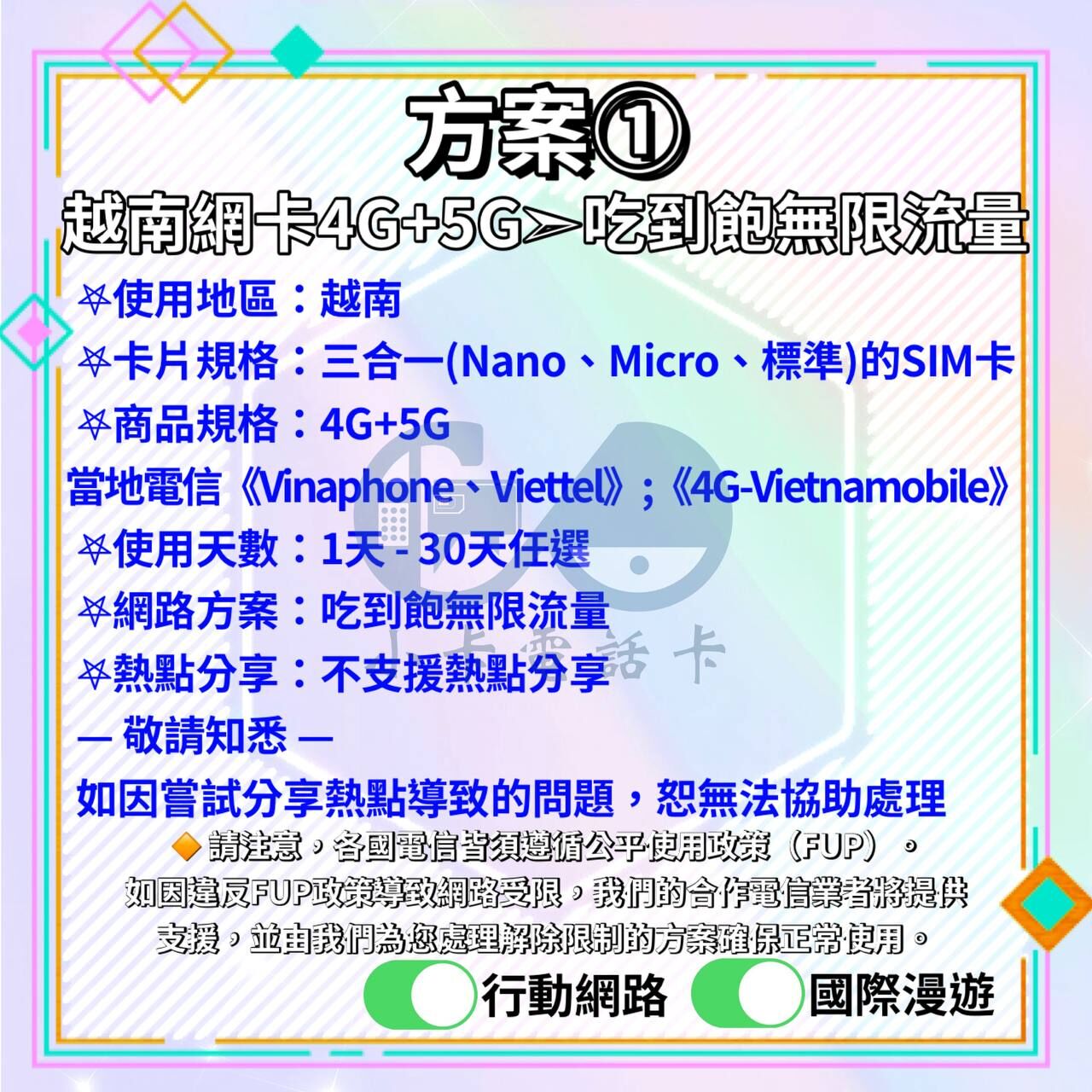 【SIM卡】越南上網卡｜吃到飽無限流量〈隨插即用、免實名、現貨寄送〉