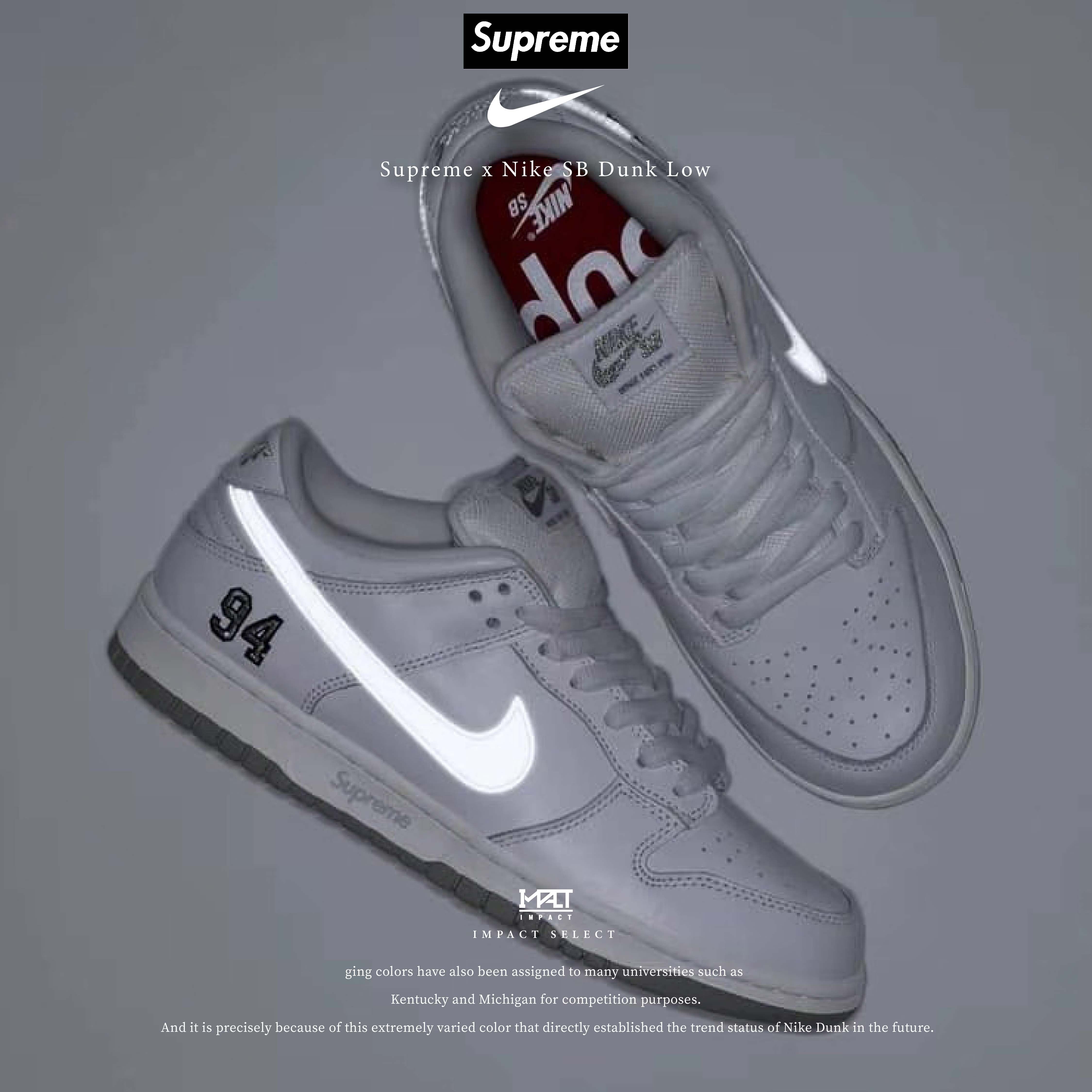 Supreme x Nike SB Dunk PRO OG QS 聯名款 3M反光 皮革 刺繡 94 白 HQ8487-100