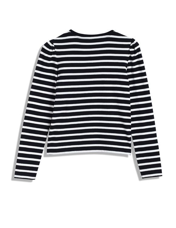 [S] TOMMY HILFIGER NAVY KIDS STRIPE PUFF SHOULDER T-SHIRT, 71J4597-410 (STH1066)