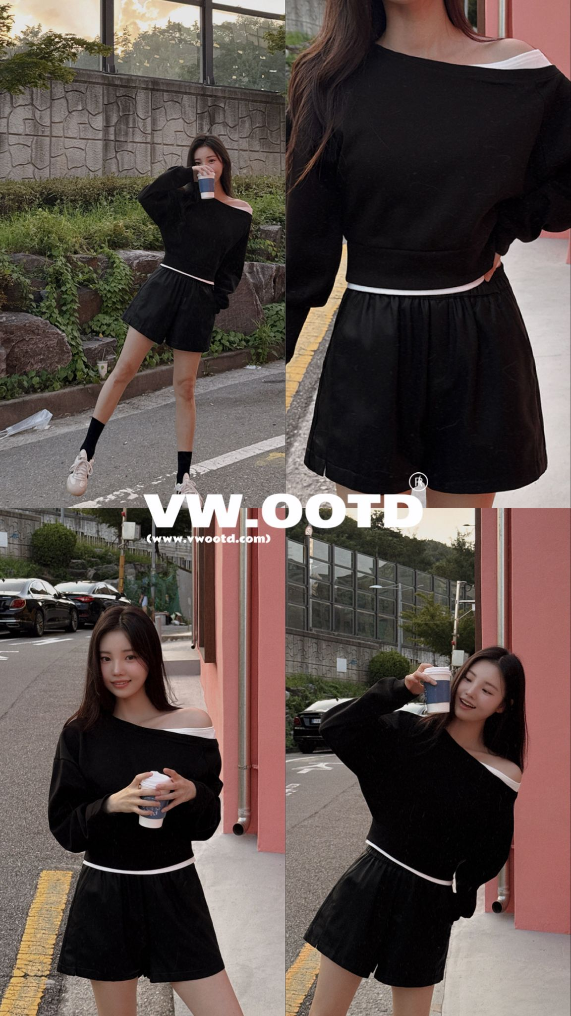 假兩件薄長袖上衣(黑色)