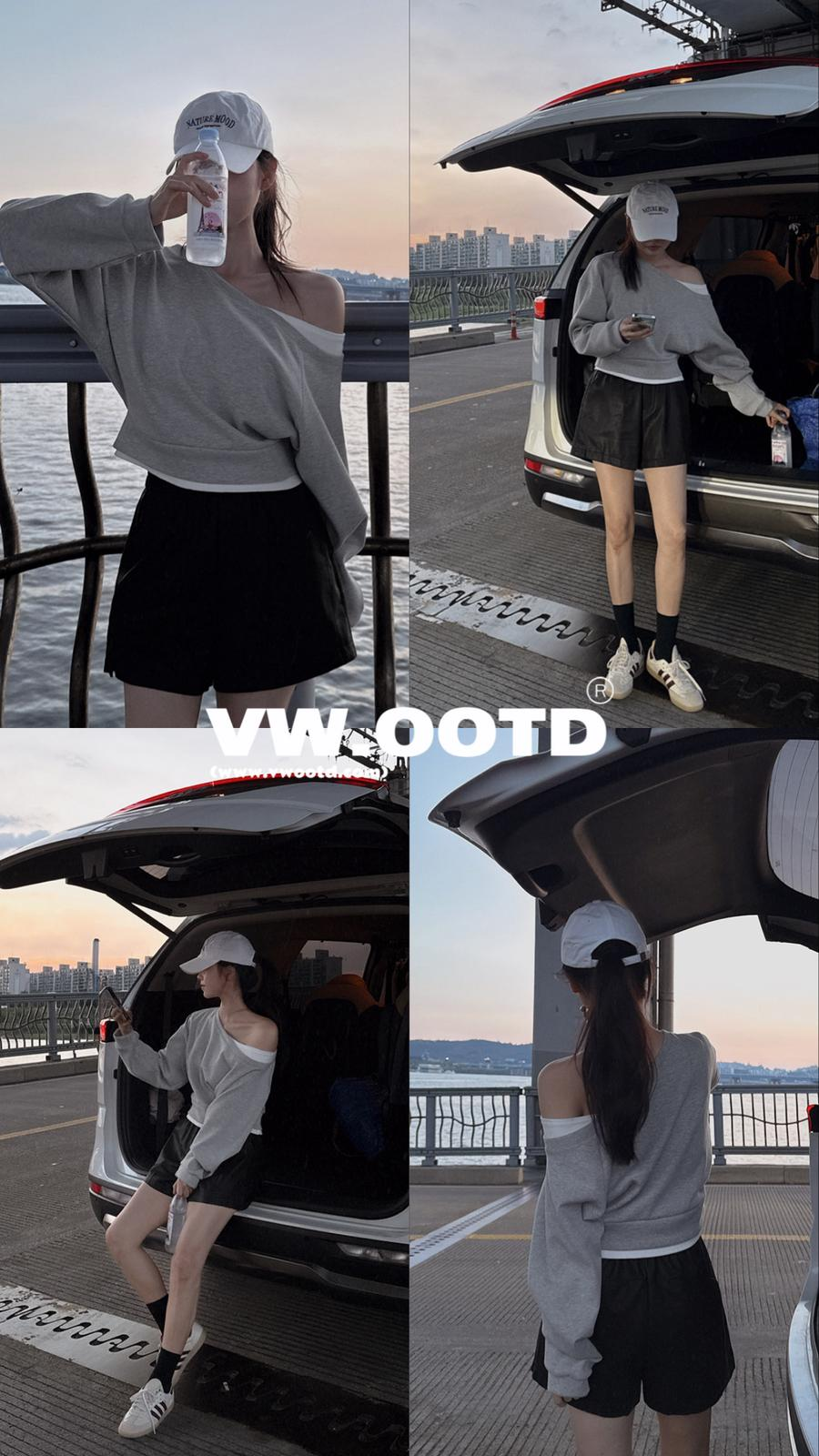 假兩件薄長袖上衣(灰色)