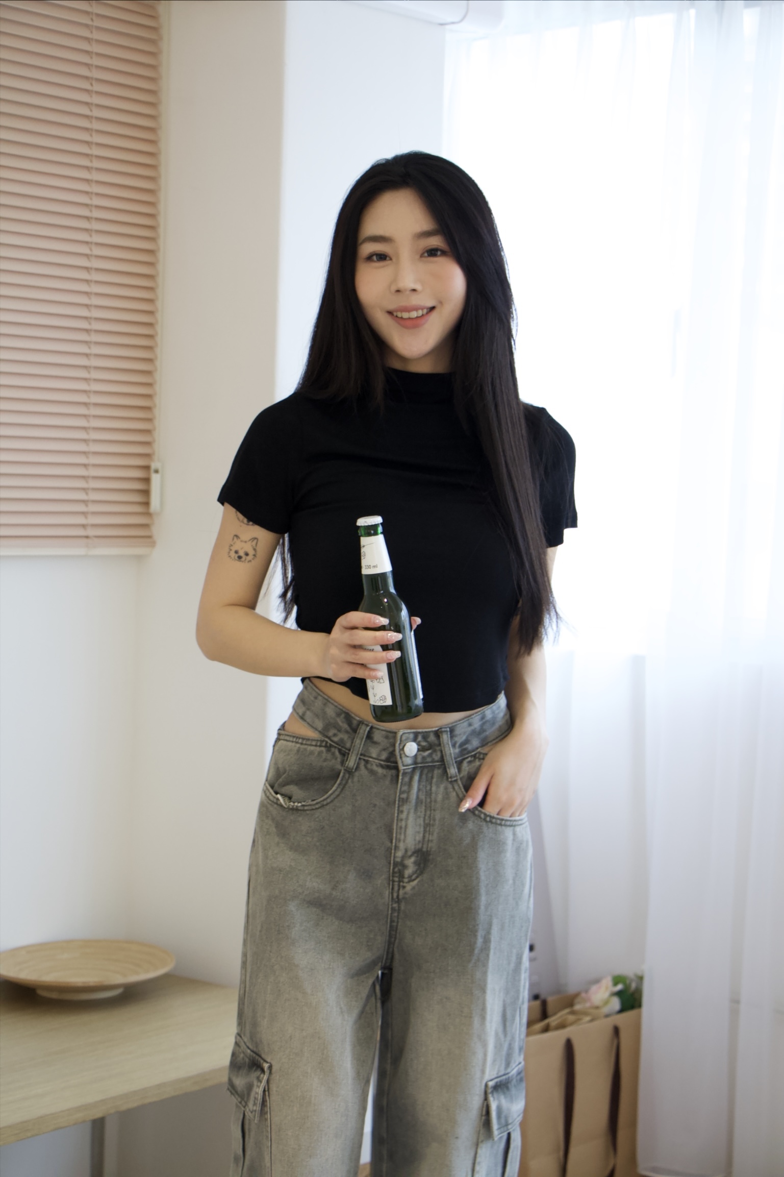 腰簍空工裝長褲