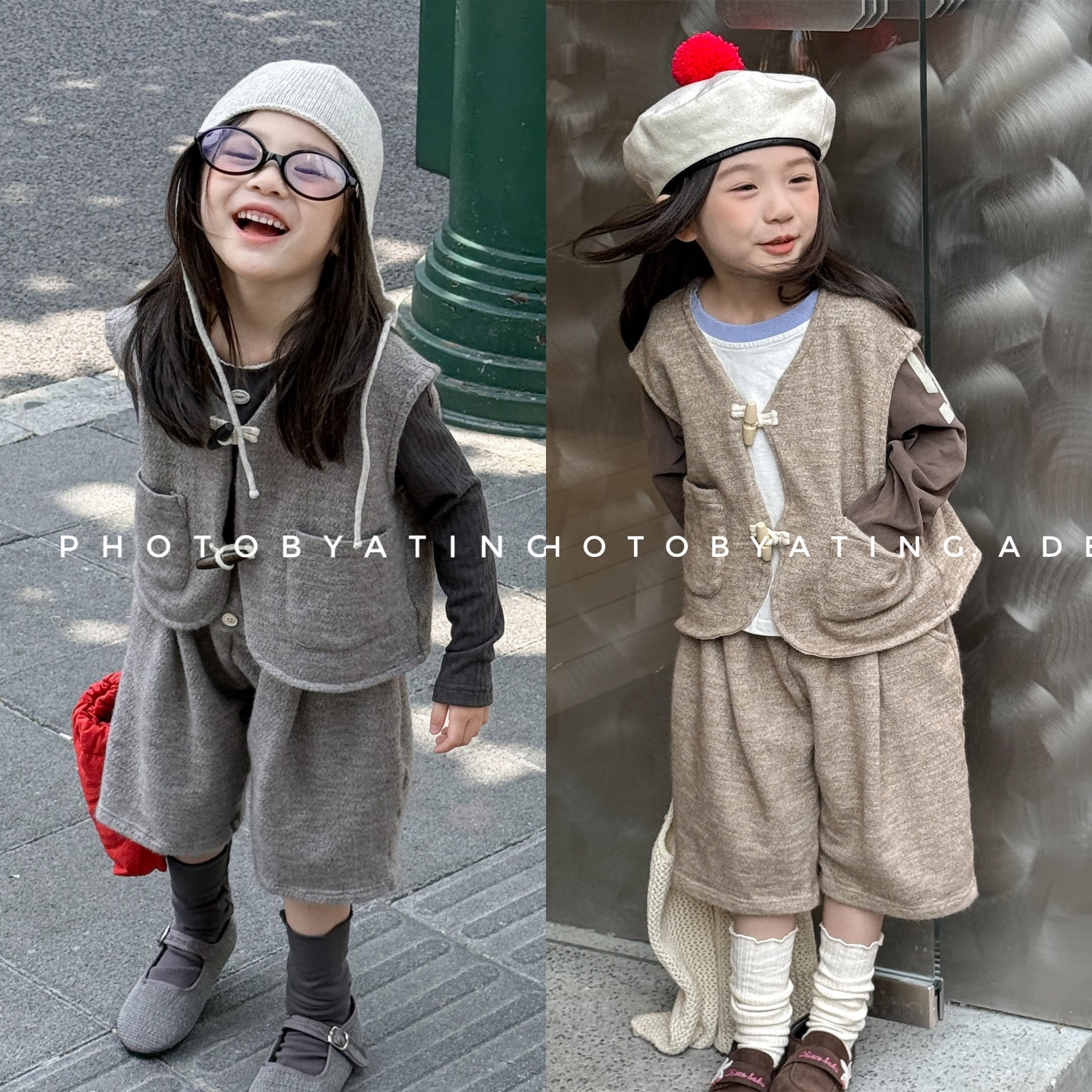 毛呢感背心五分褲套裝