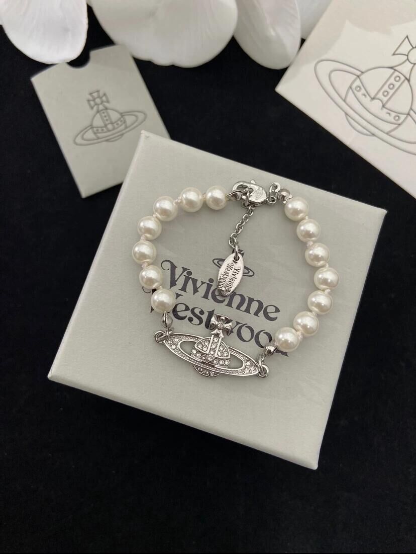 代購-Vivienne Westwood Mini bas relief  土星吊墜 珍珠手鍊