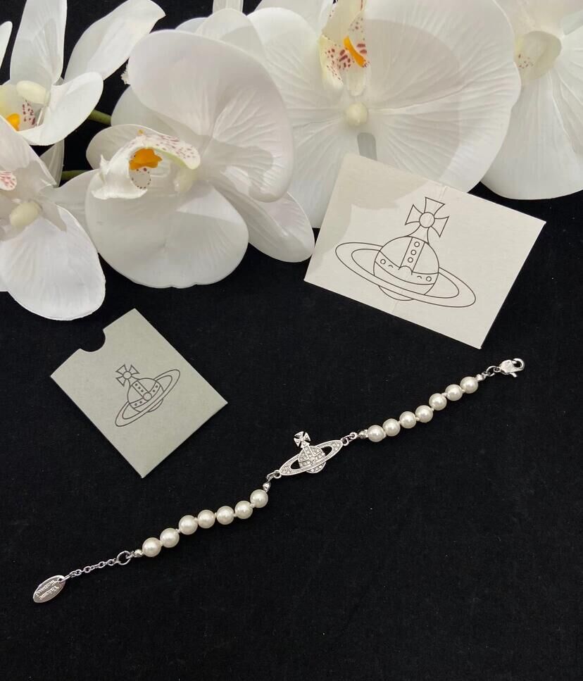 代購-Vivienne Westwood Mini bas relief  土星吊墜 珍珠手鍊