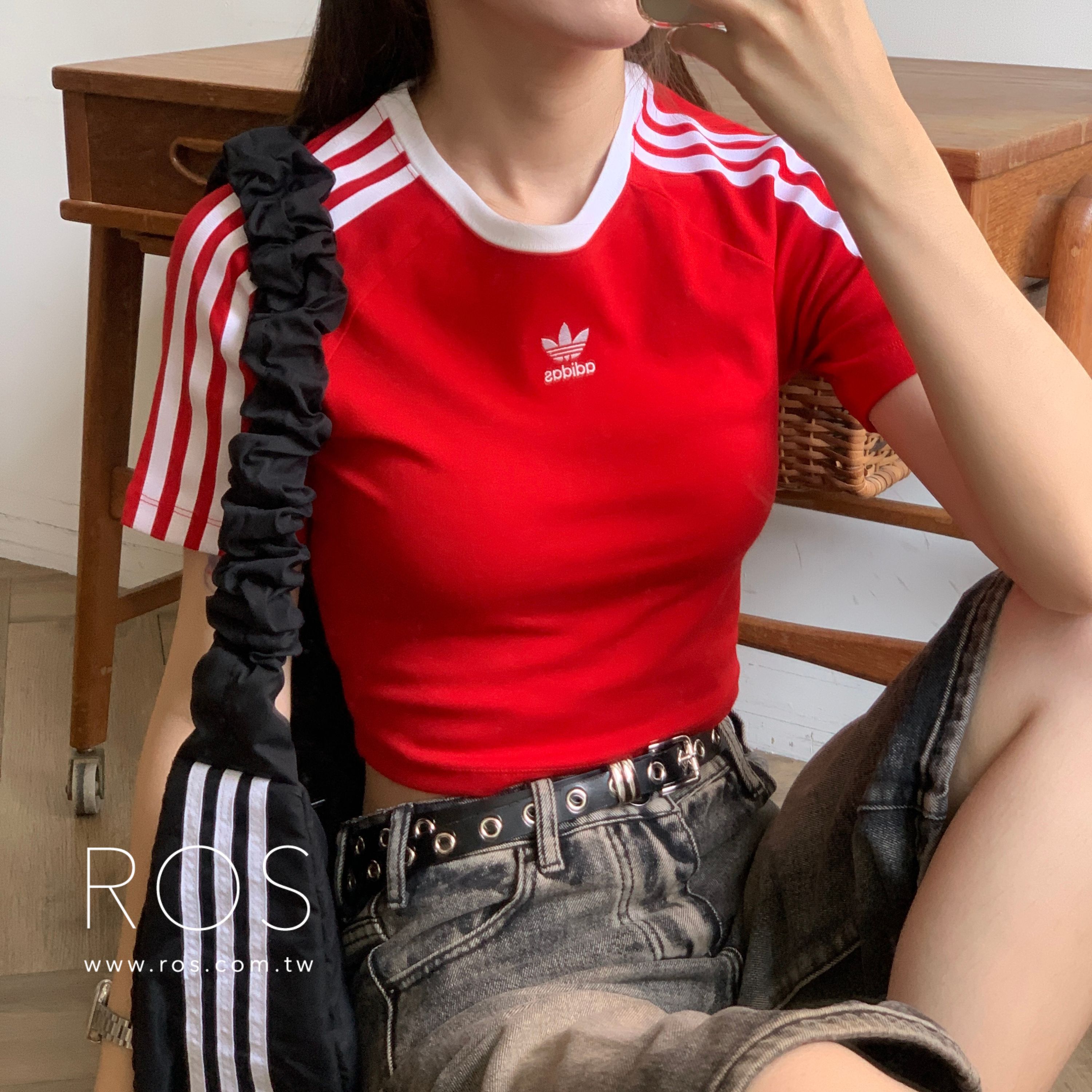 Adidas 3-Stripes Baby 短版短袖上衣 紅