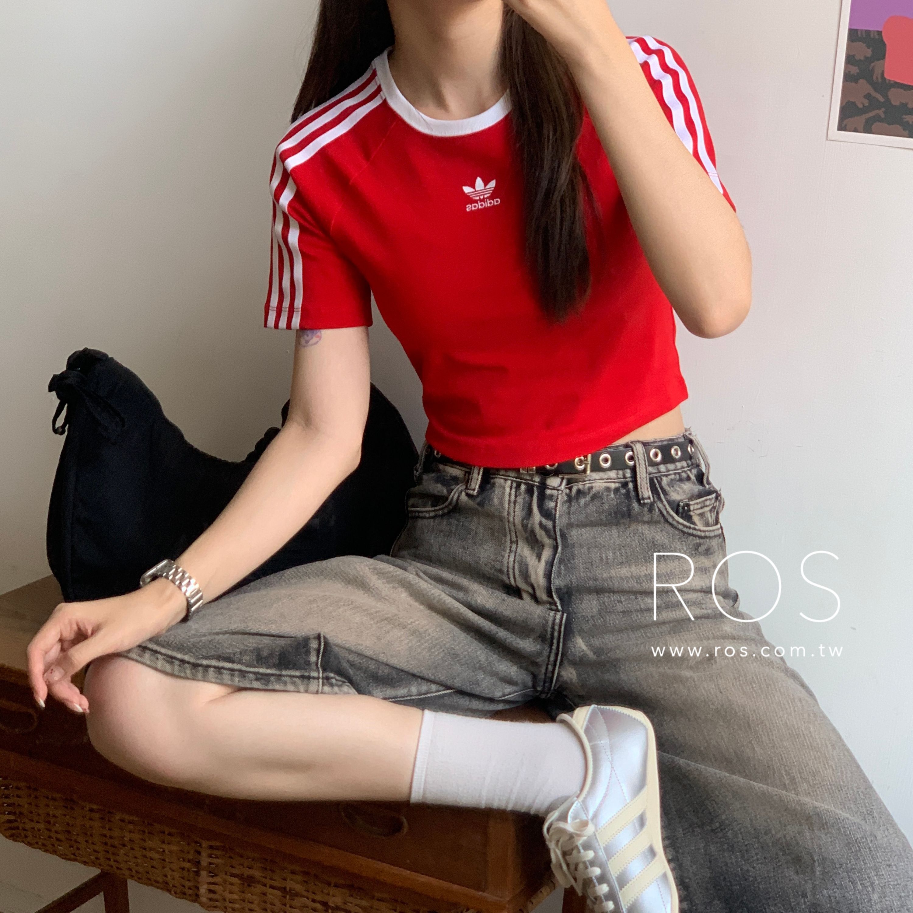 Adidas 3-Stripes Baby 短版短袖上衣 紅