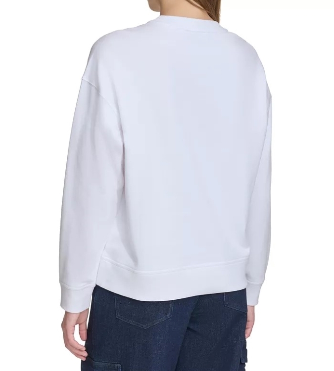 [S] DKNY LOGO BLING BLING ROUND NECK SWEATSHIRT JEANS,WHITE/SHINY SILVER, DJ4T1031-G12 (SD994)