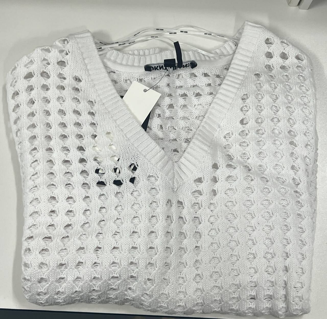 [S] DKNY OPEN STITCH POINTELLE SWEATER, DJ4R0103-WHT [FINAL SALE] (SD1563)
