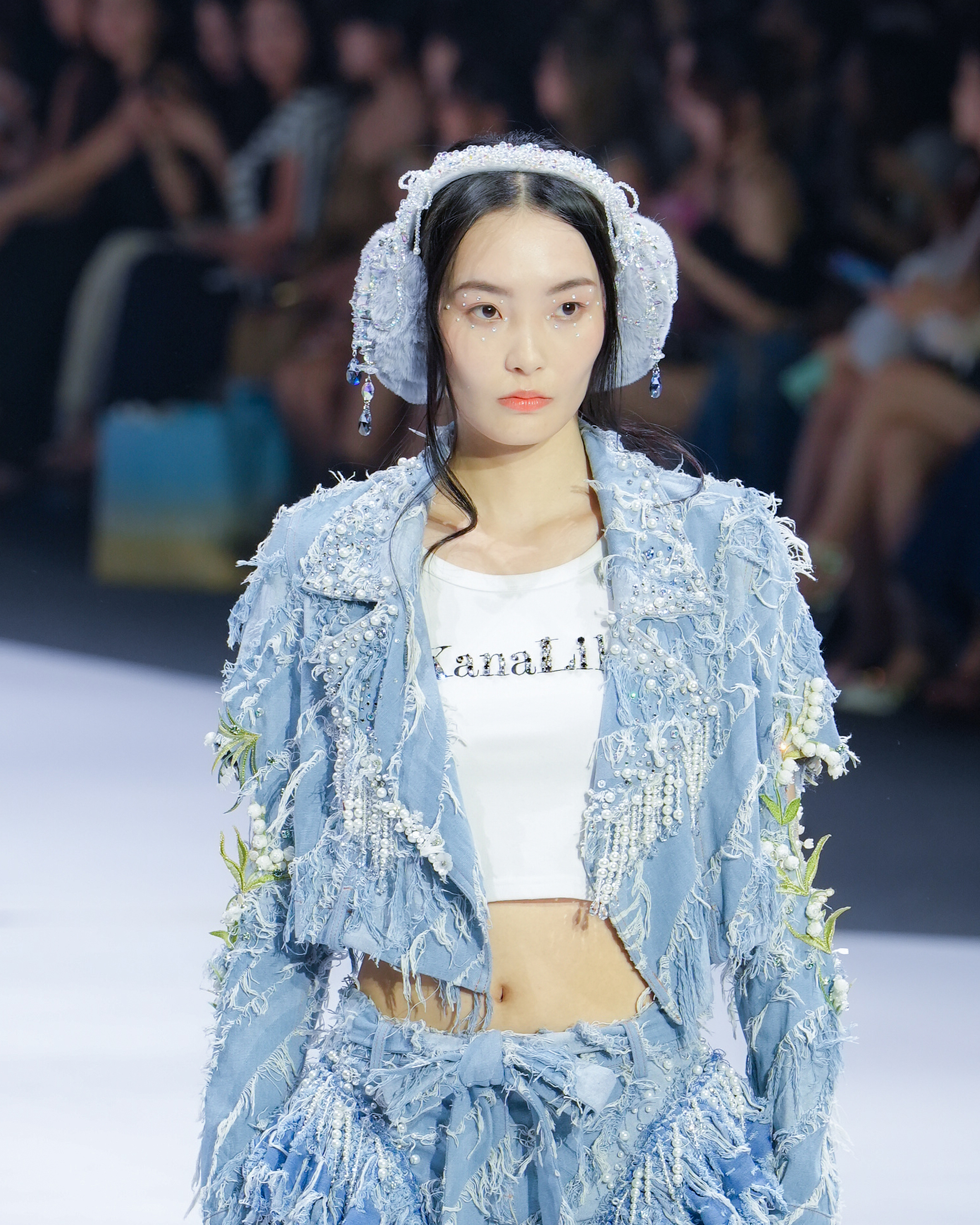 12669 Faux Fur Grey CZ Fluffy Foldable Ear Warmer