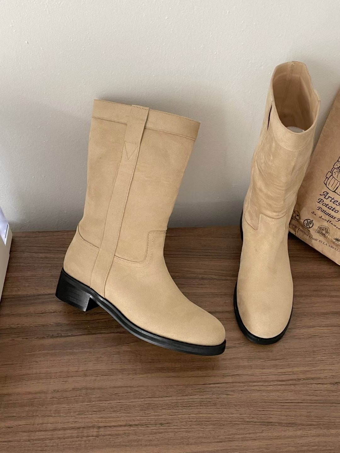 仿猄皮中長boots