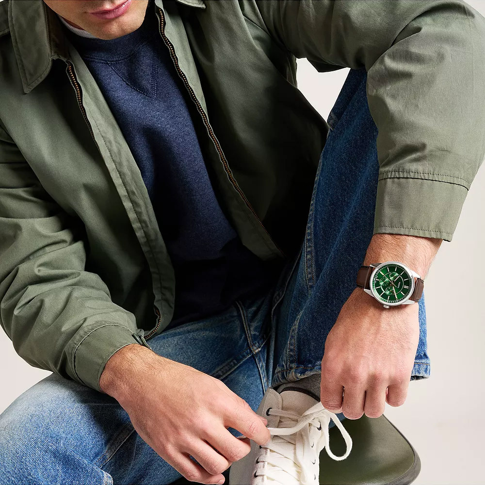 Pearson 商務多功能三眼手錶 咖啡色真皮錶帶 42 MM FS6137