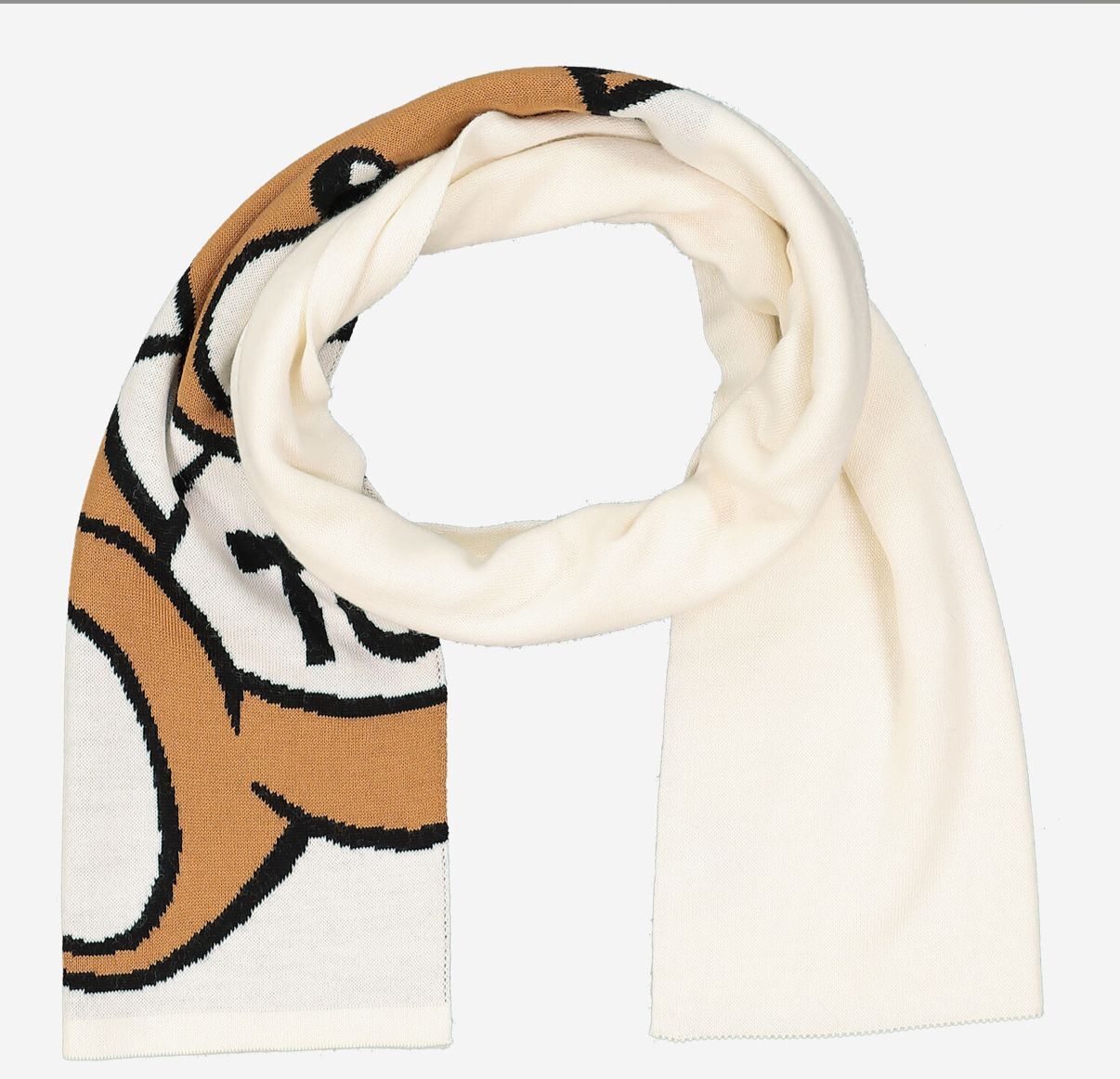 英國代購 (獨立訂單)-MOSCHINO Cream & Brown Signature Bear&nbsp;Scarf