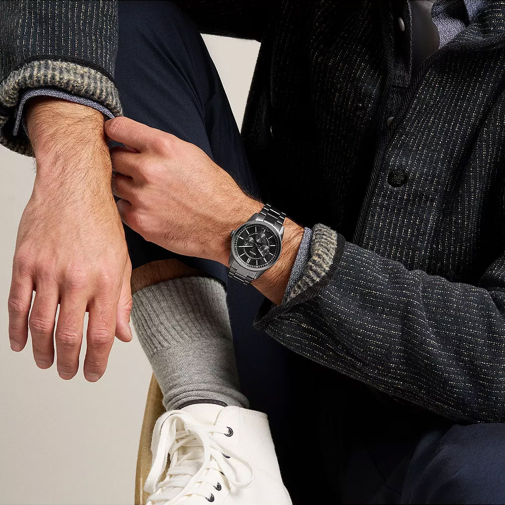 Pearson 商務多功能三眼手錶 槍灰色不鏽鋼鍊帶 42 MM FS6136