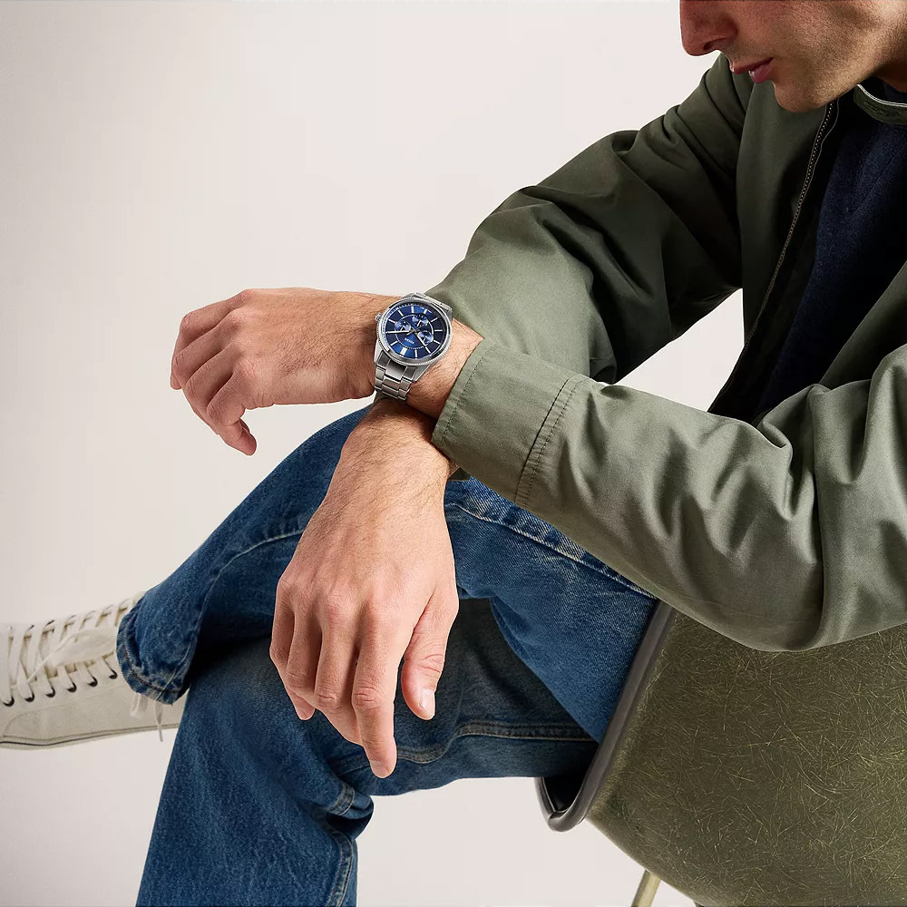 Pearson 商務多功能三眼手錶 銀色不鏽鋼鍊帶 42 MM FS6134