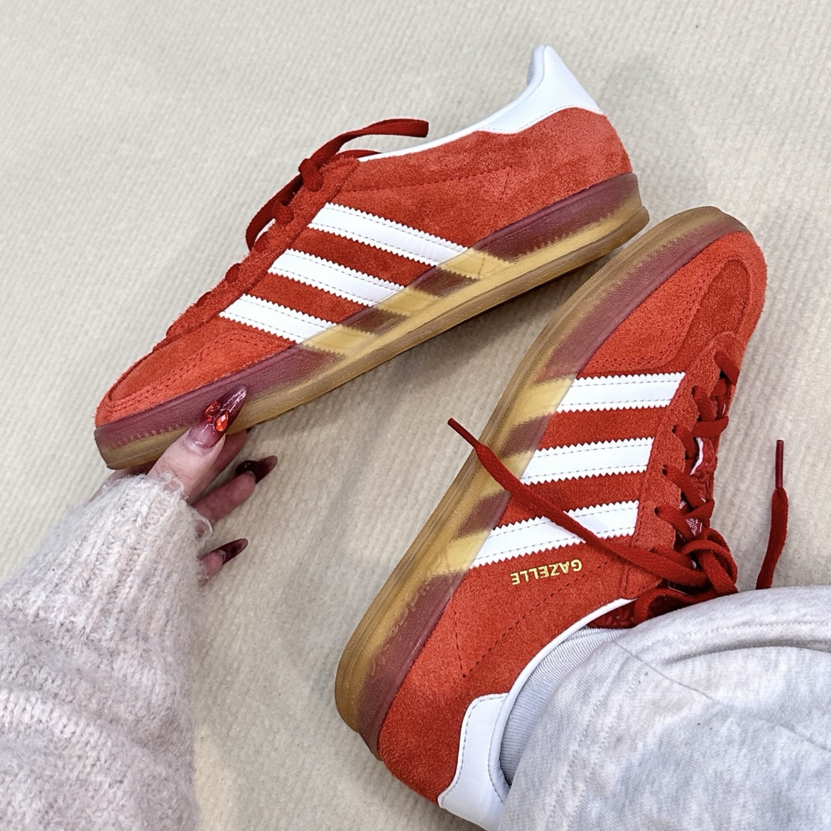 Adidas Originals Gazelle Indoor 紅白 橘紅 復古麂皮 焦糖底 休閒鞋