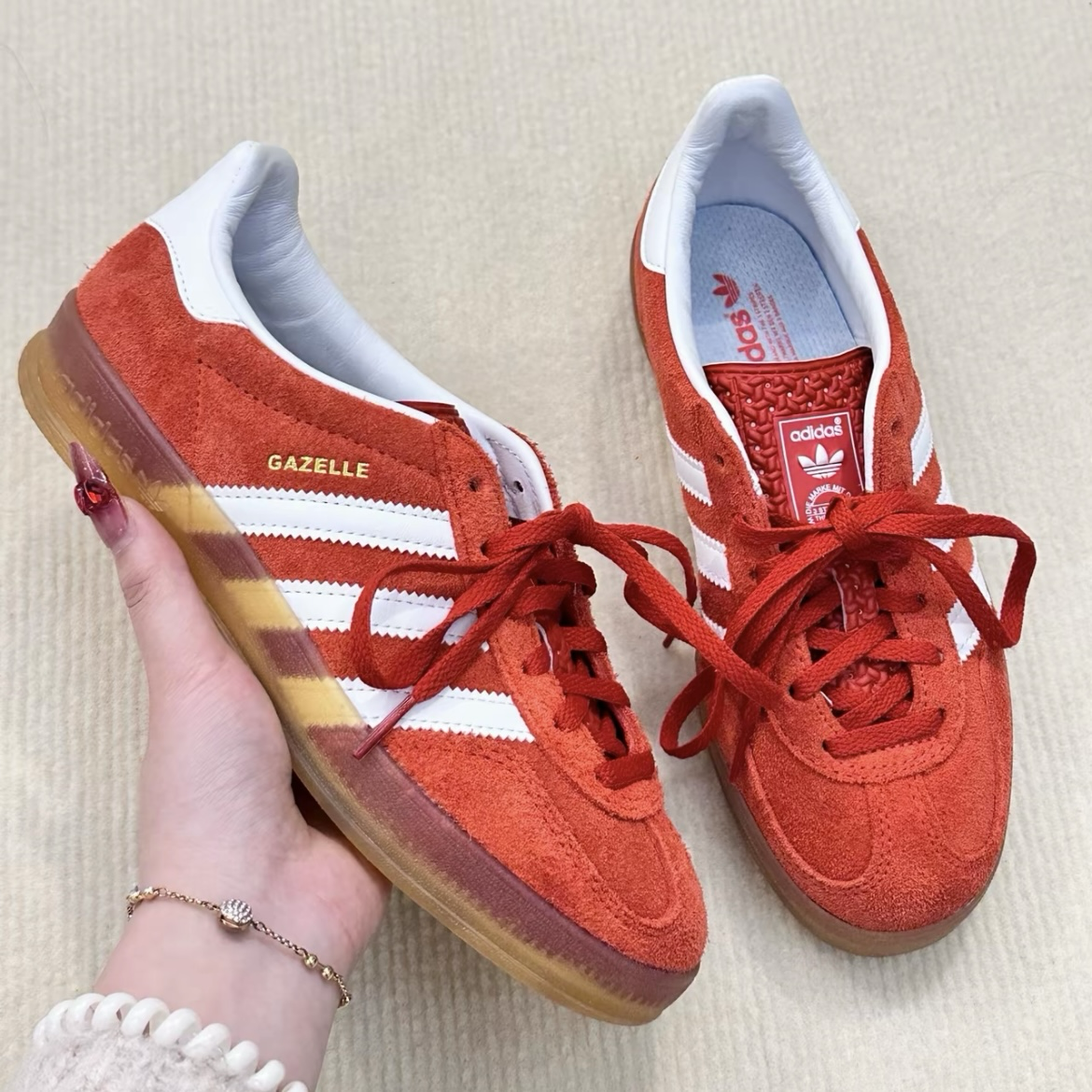 Adidas Originals Gazelle Indoor 紅白 橘紅 復古麂皮 焦糖底 休閒鞋