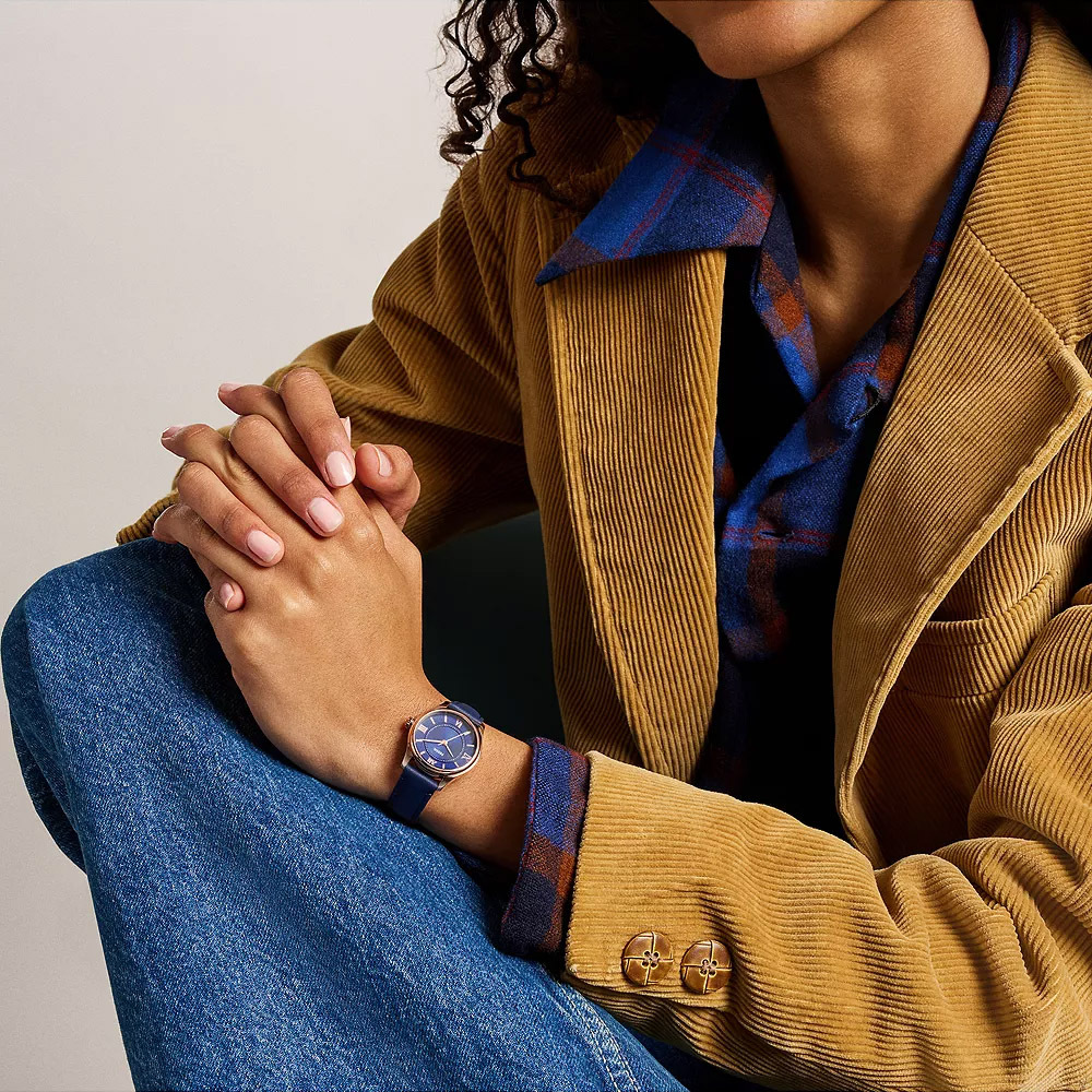 Gilmore 優雅金飾羅馬數字女錶 藍色真皮錶帶 28 MM ES5424