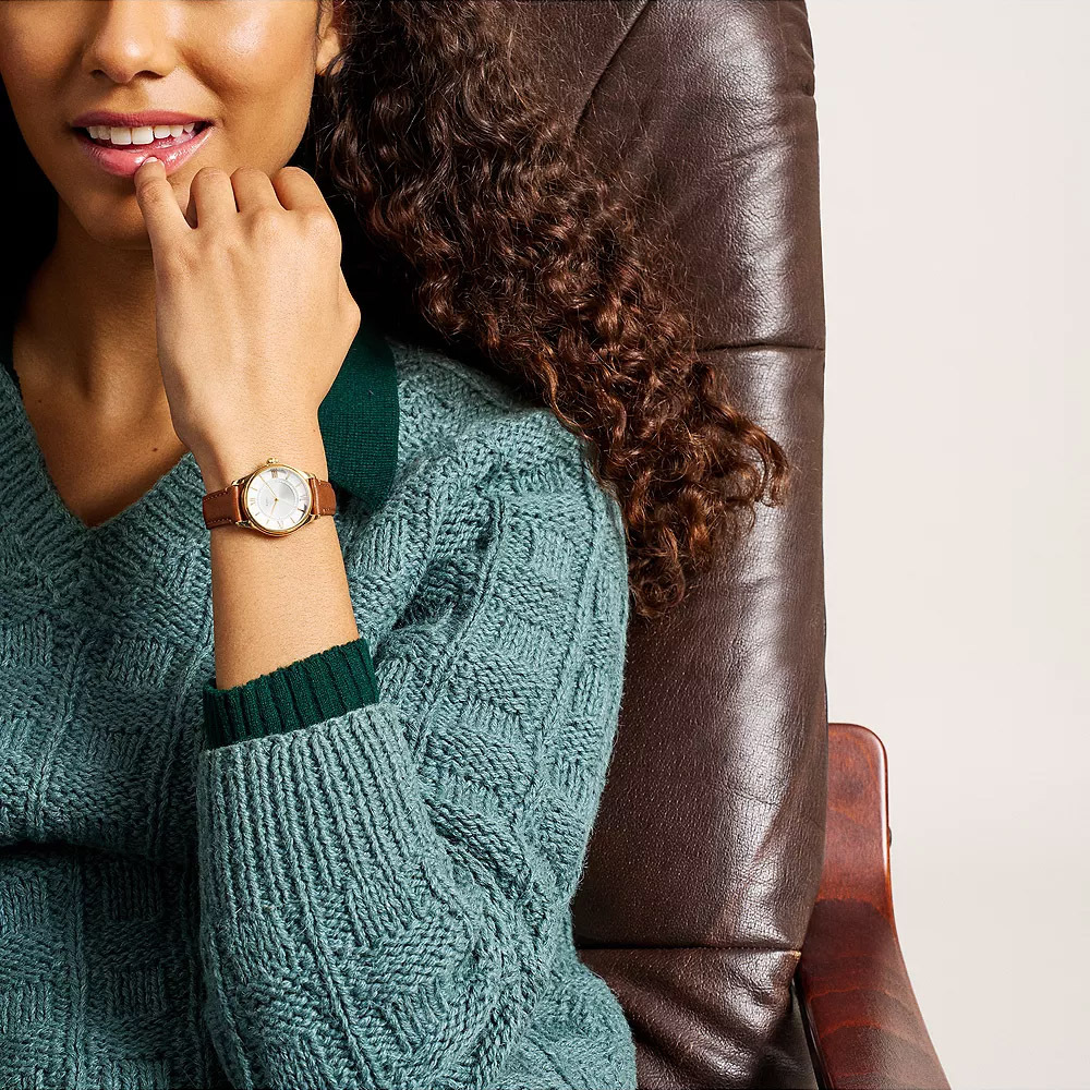 Gilmore 優雅金飾羅馬數字女錶 咖啡色真皮錶帶 28 MM ES5423