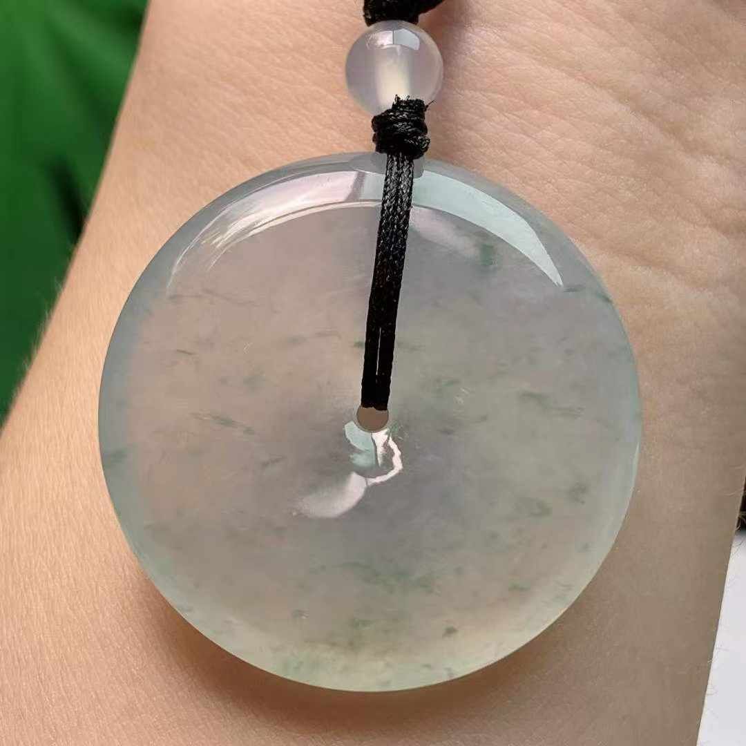 91326 翡翠老坑高冰飄花平安扣 (33.2mm直徑)