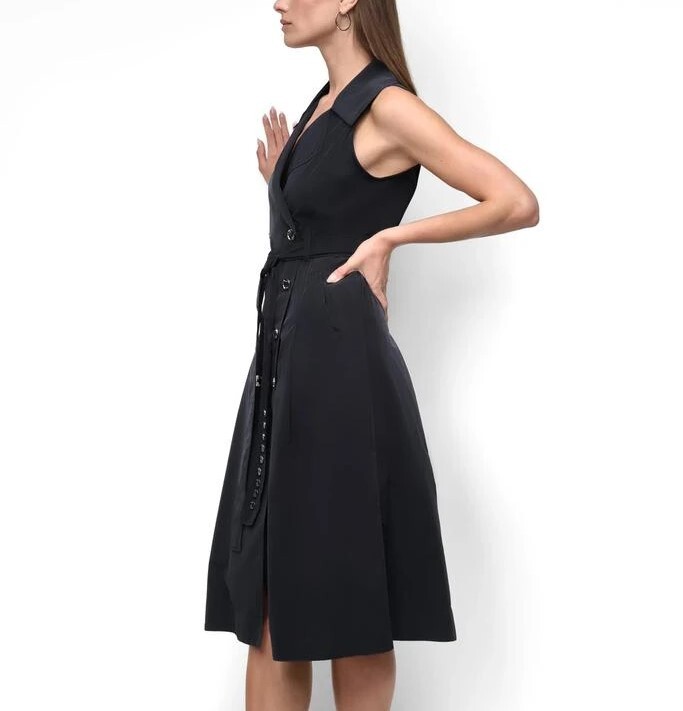 [S] DKNY BLACK SLEEVELESS TECH COTTON BELTED MIDI DRESS, DD5P1H93-BLK [FINAL SALE] (SD1260)