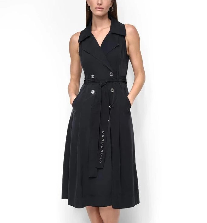 [S] DKNY BLACK SLEEVELESS TECH COTTON BELTED MIDI DRESS, DD5P1H93-BLK [FINAL SALE] (SD1260)