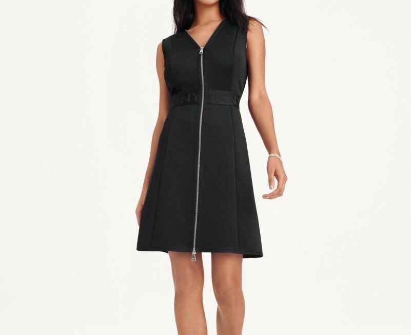 [S] DKNY BLACK SLEEVELESS SCUBA FRONT ZIP DRESS, DD5S1J58-BLK FINAL SALE (SD1421)