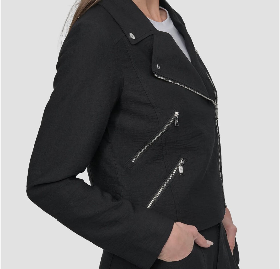[S] DKNY BLACK LONG SLEEVE ZIPPER CRINKLE DRESSING JACKET, P51J7AEN-BLK (SD1491)
