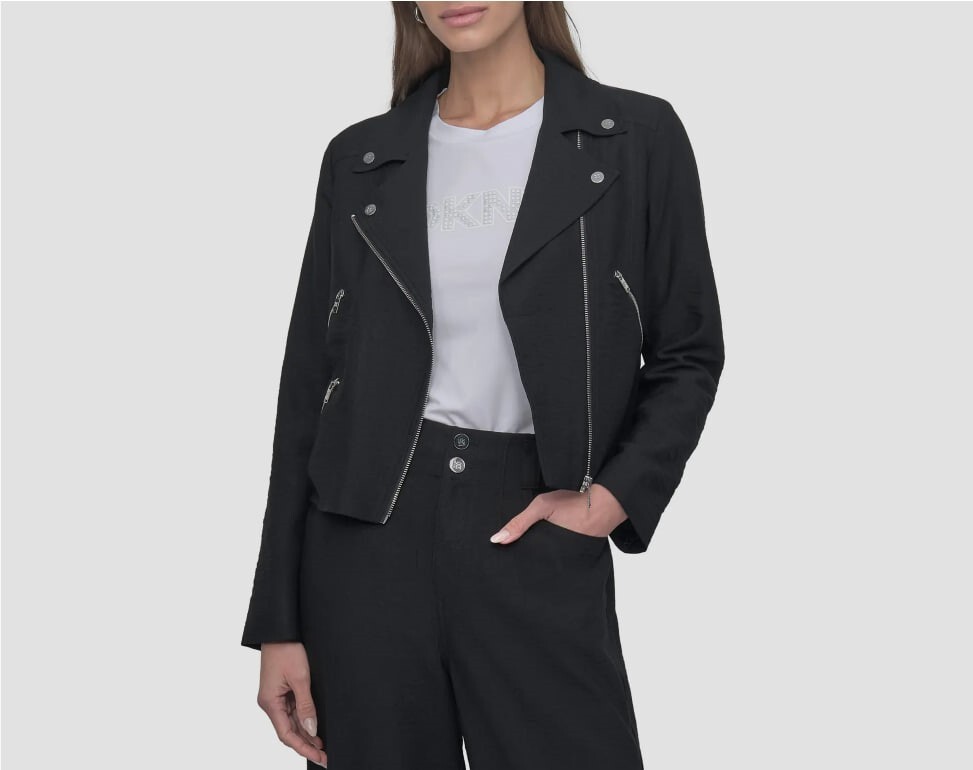 [S] DKNY BLACK LONG SLEEVE ZIPPER CRINKLE DRESSING JACKET, P51J7AEN-BLK (SD1491)