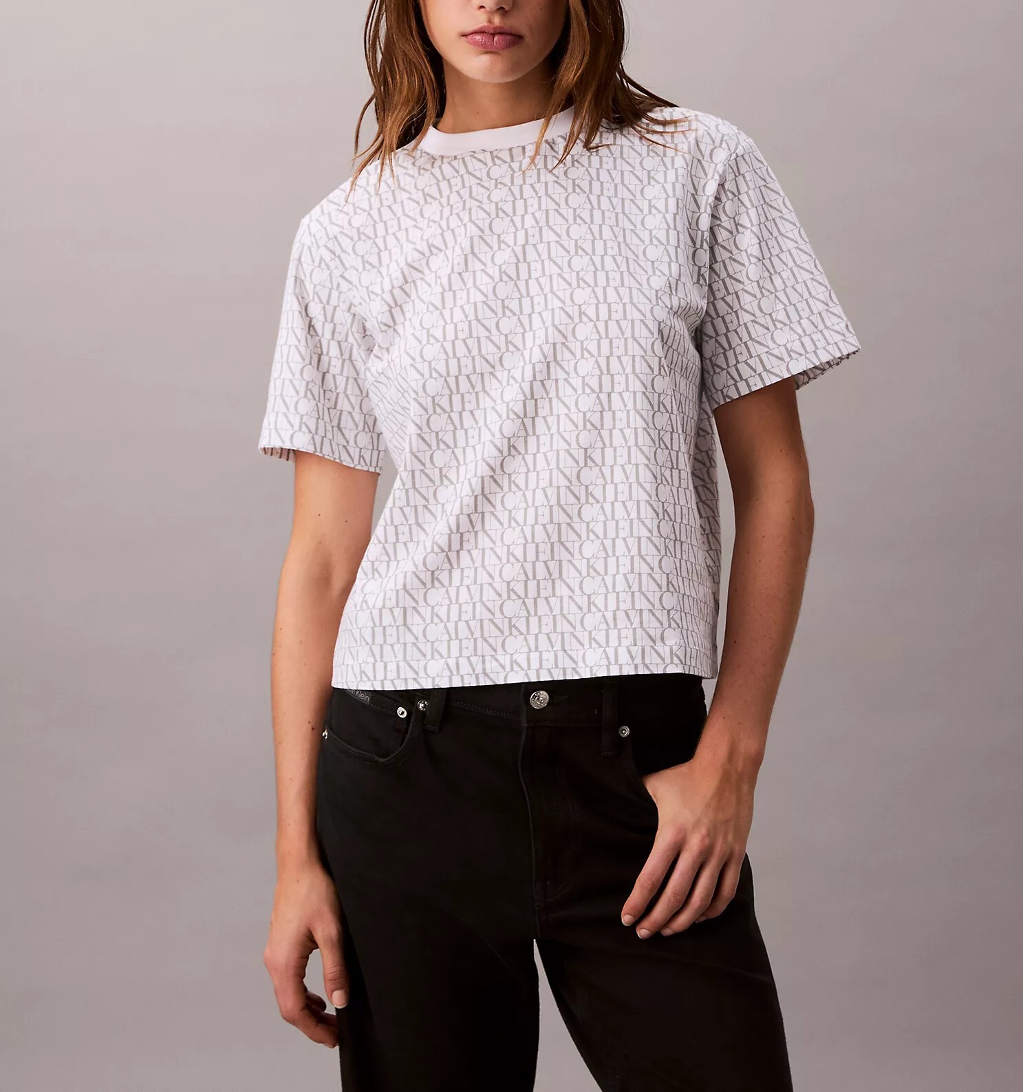 [S] CALVIN KLEIN WOMEN'S ALL OVER MONOGRAM T-SHIRT, SP47609326-47C807G110 (SCK778)