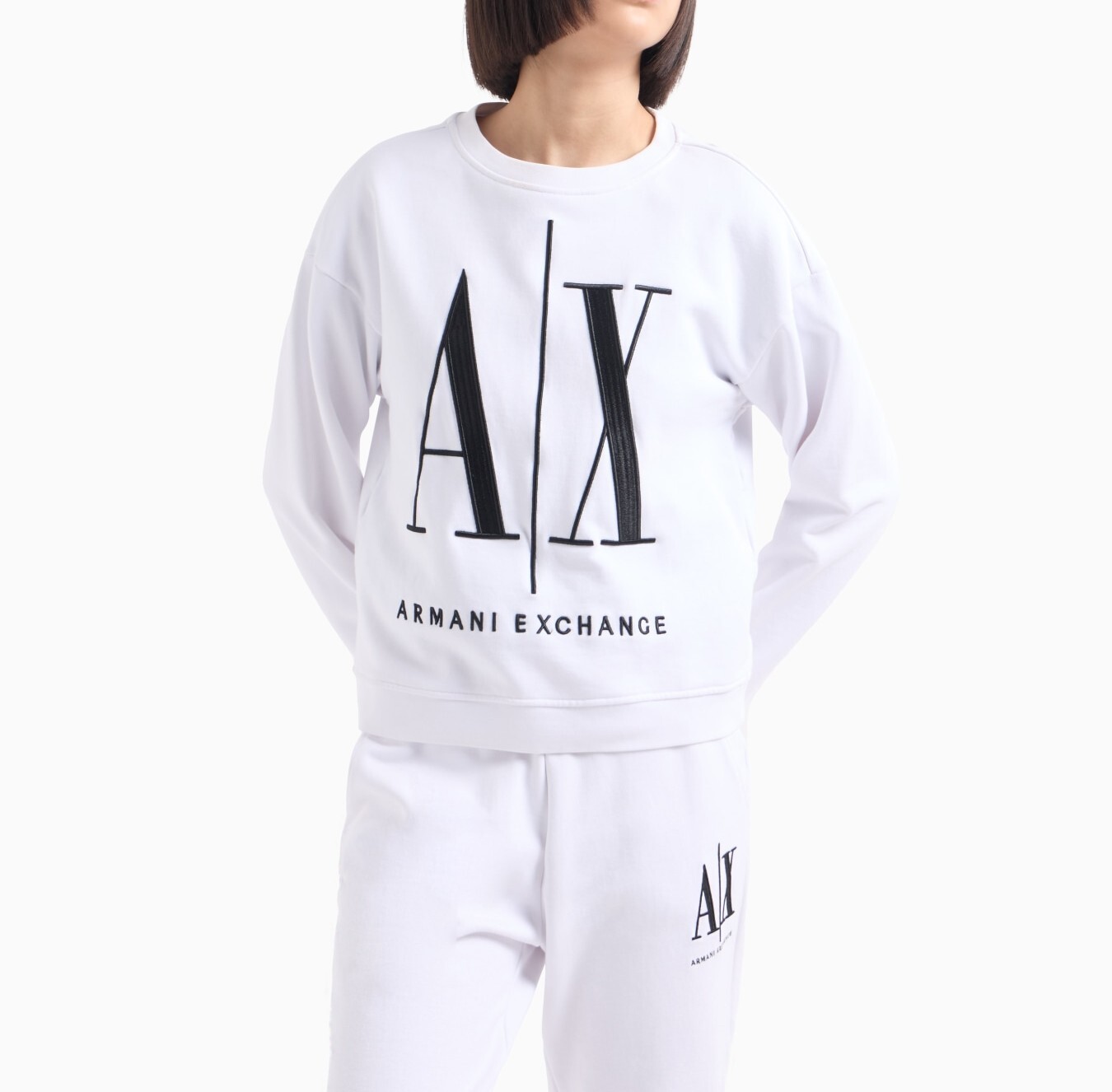 [S] ARMANI EXCHANGE WHITE STRETCH FABRIC BIG LOGO SWEATSHIRT, 8NZMPA-ZJ1ZZ-1100 [FINAL SALES] (SAX294)