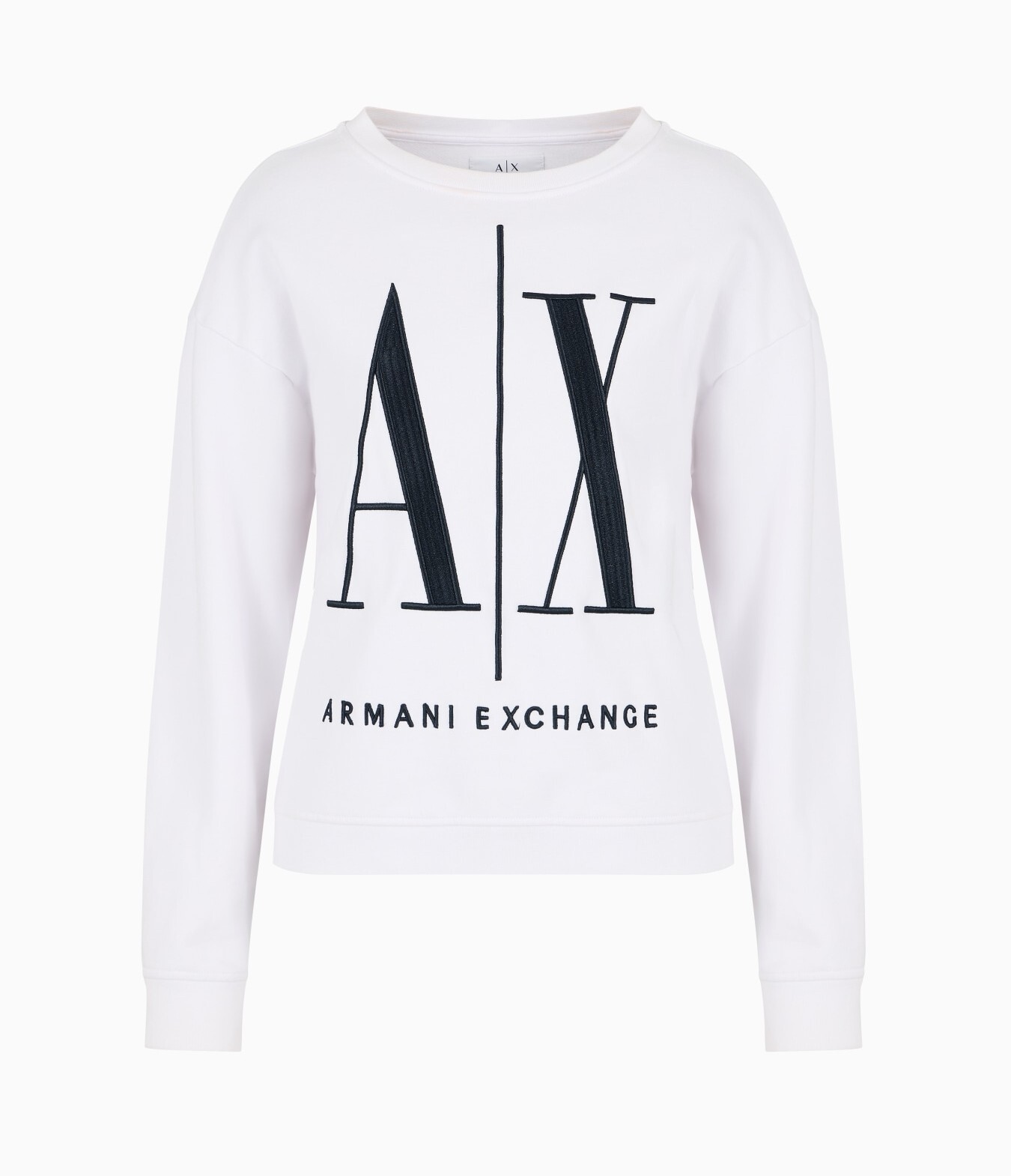 [S] ARMANI EXCHANGE WHITE STRETCH FABRIC BIG LOGO SWEATSHIRT, 8NZMPA-ZJ1ZZ-1100 [FINAL SALES] (SAX294)