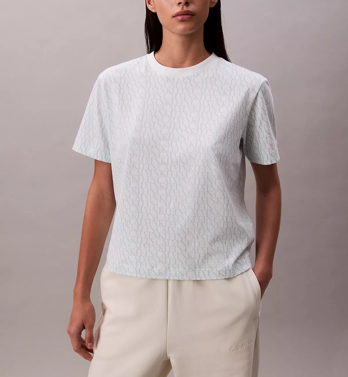 [S] CALVIN KLEIN WOMEN'S ALL OVER MONOGRAM T-SHIRT, SP47609327-47C807G020 (SCK779)