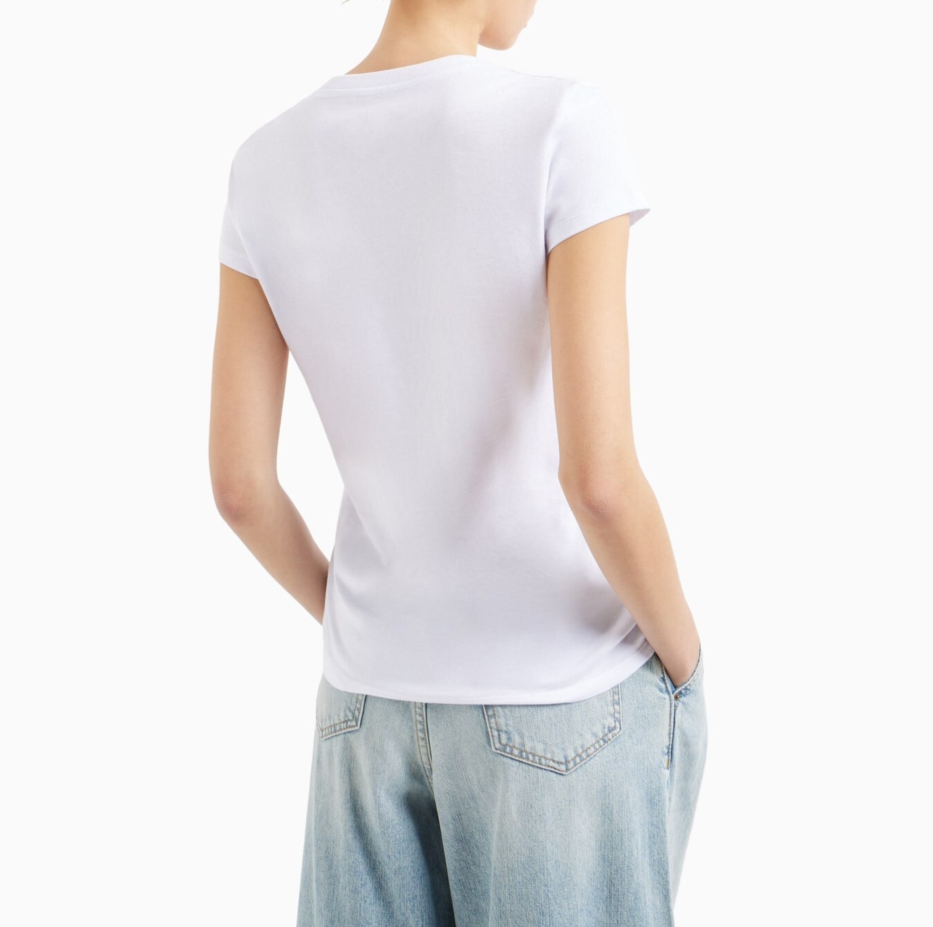 [S] ARMANI EXCHANGE WHITE SLIM FIT JERSEY T-SHIRT WITH V-NECK , 8NYT81-YJG3Z-1000 (SAX306)