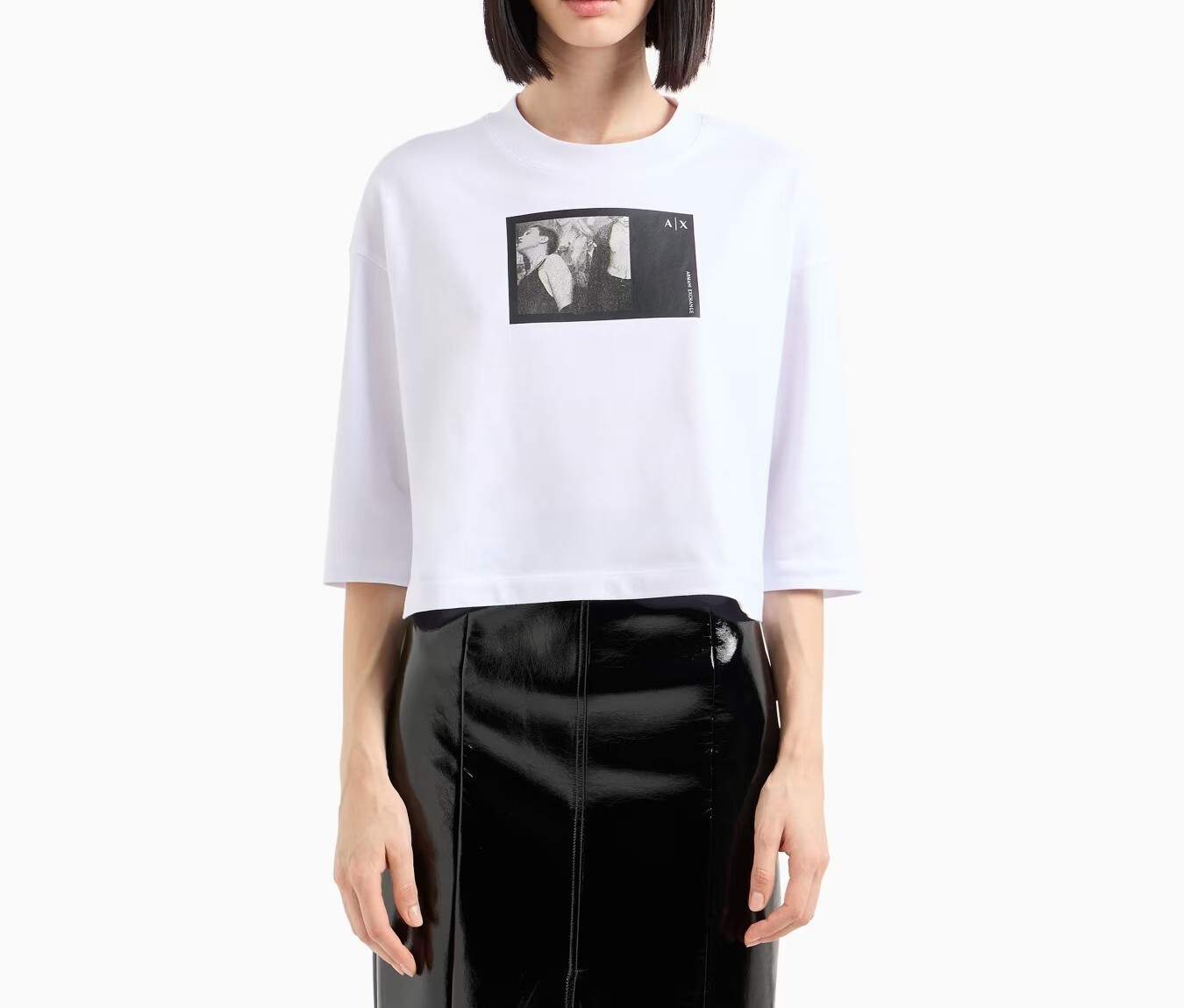 [S] ARMANI EXCHANGE WHITE ASV FABRIC PHOTO PRINT CROPPED FIT T0-SHIRT, 6DYT43-YJ7VZ-1000  (SAX343)