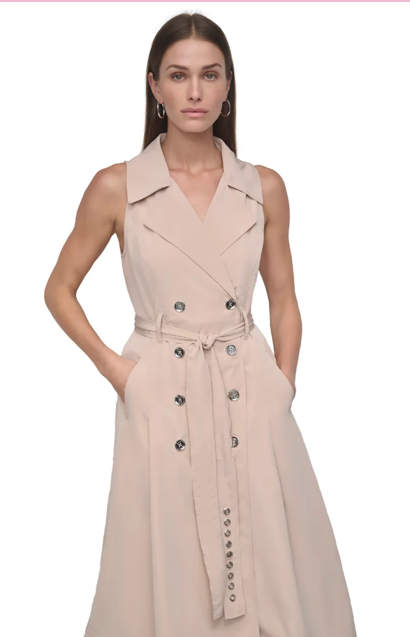 [S] DKNY BLUSH SLEEVELESS TECH COTTON BELTED MIDI DRESS, DD5P1H93-BSH (SD1422)