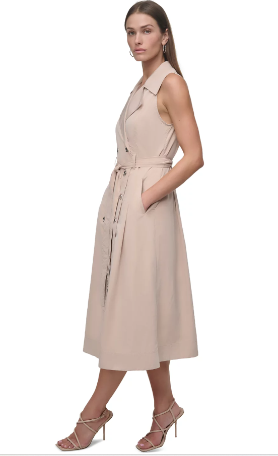 [S] DKNY BLUSH SLEEVELESS TECH COTTON BELTED MIDI DRESS, DD5P1H93-BSH (SD1422)