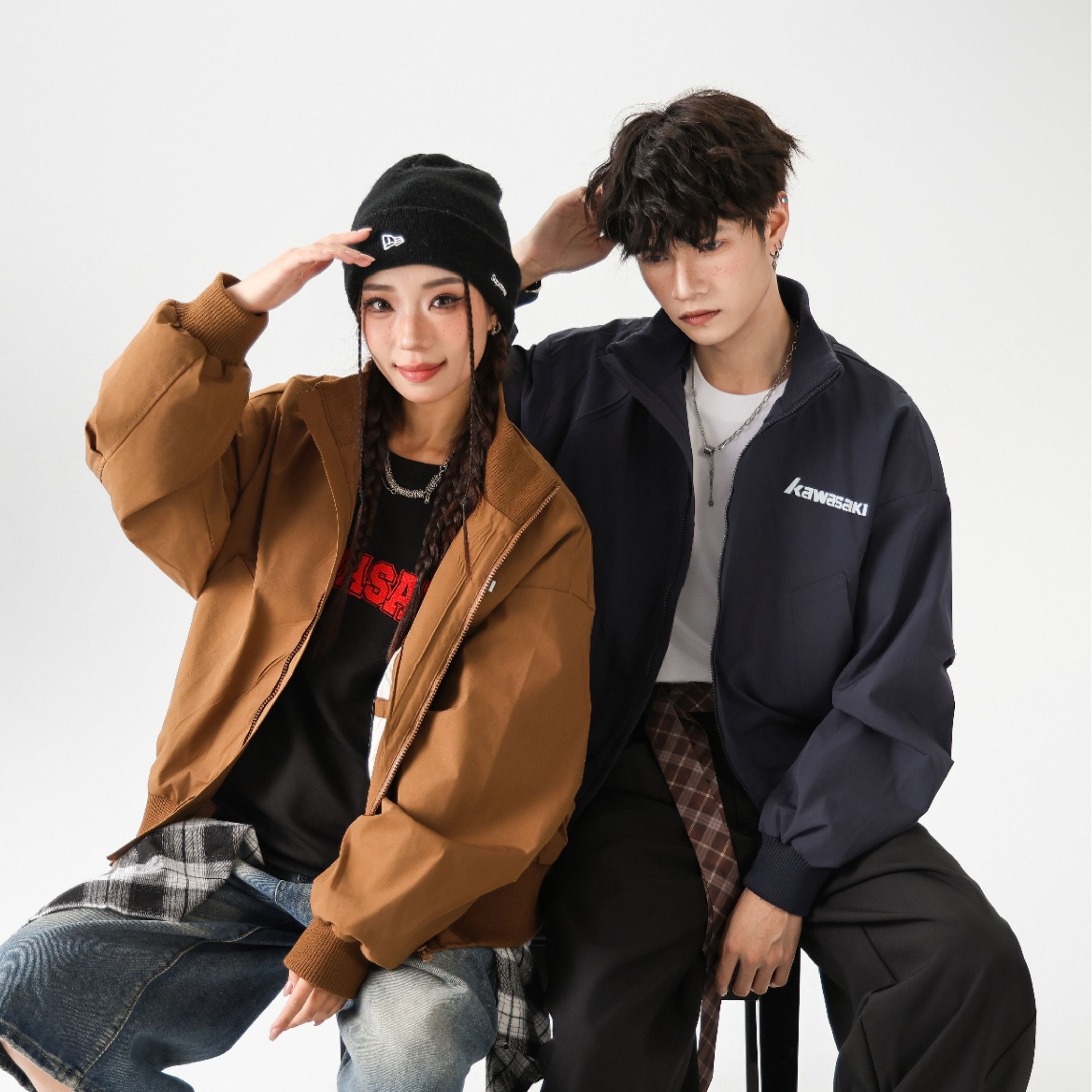 NICEDAY 代購 服飾 Kawasaki 川崎 復古 美式 高街 夾克 外套 素色 LOGO 立領 休閒