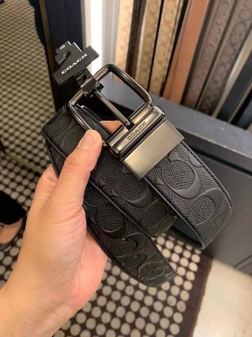 代購-COACH 寬版針扣腰帶 牛皮 皮帶  黑色