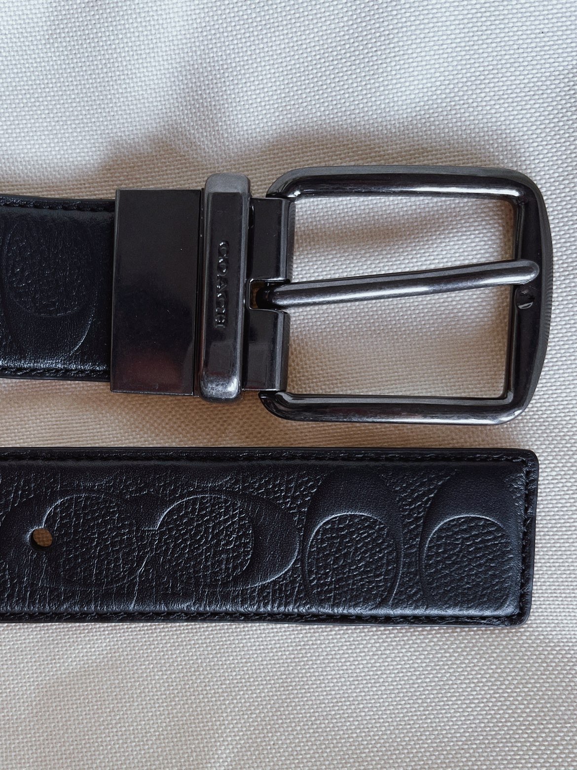 代購-COACH 寬版針扣腰帶 牛皮 皮帶  黑色