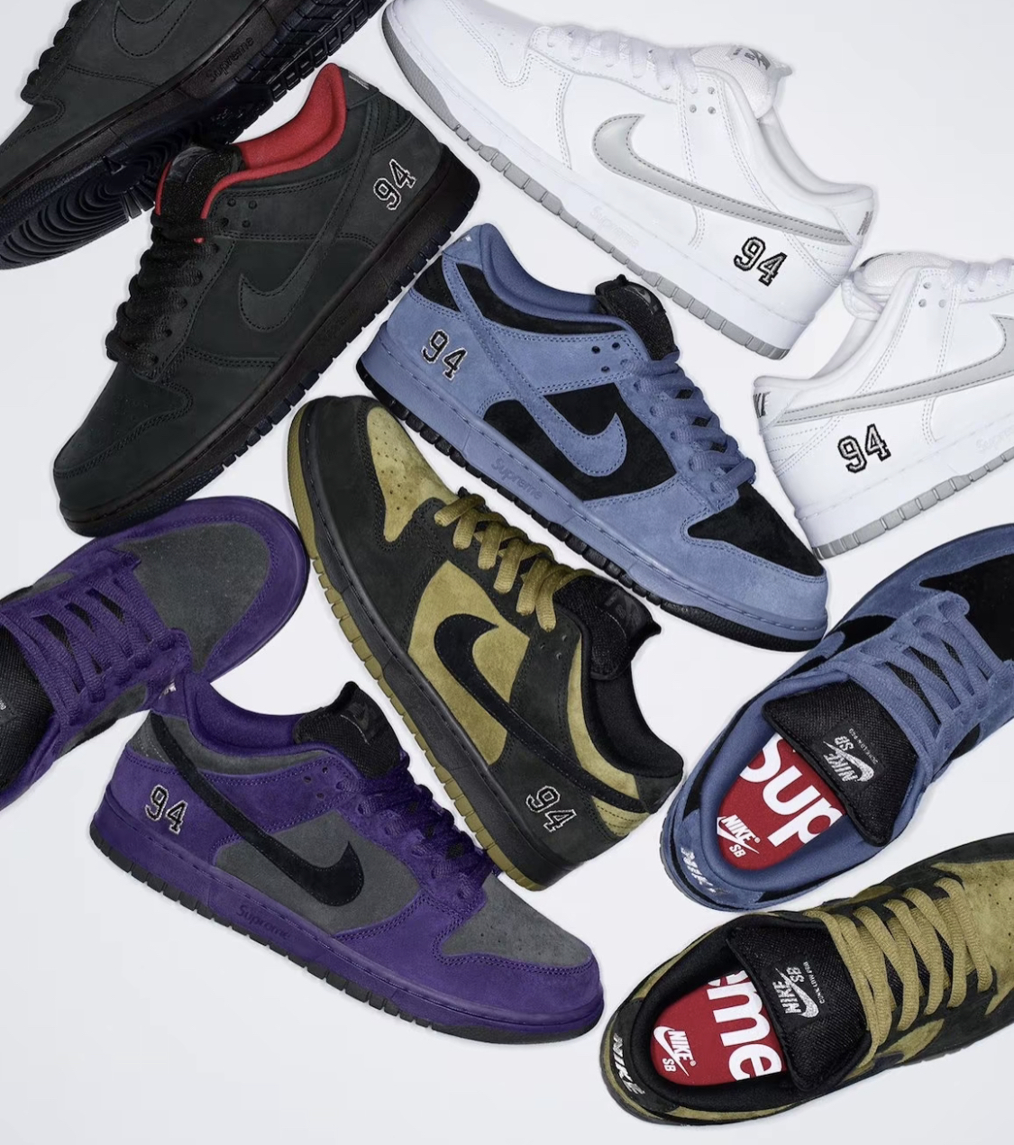 【APAIR】預購 Supreme x Nike Dunk SB low "94" pack 聯名款 黑 白 藍 綠 紫 五色 HQ8487-001/100/300/500/400