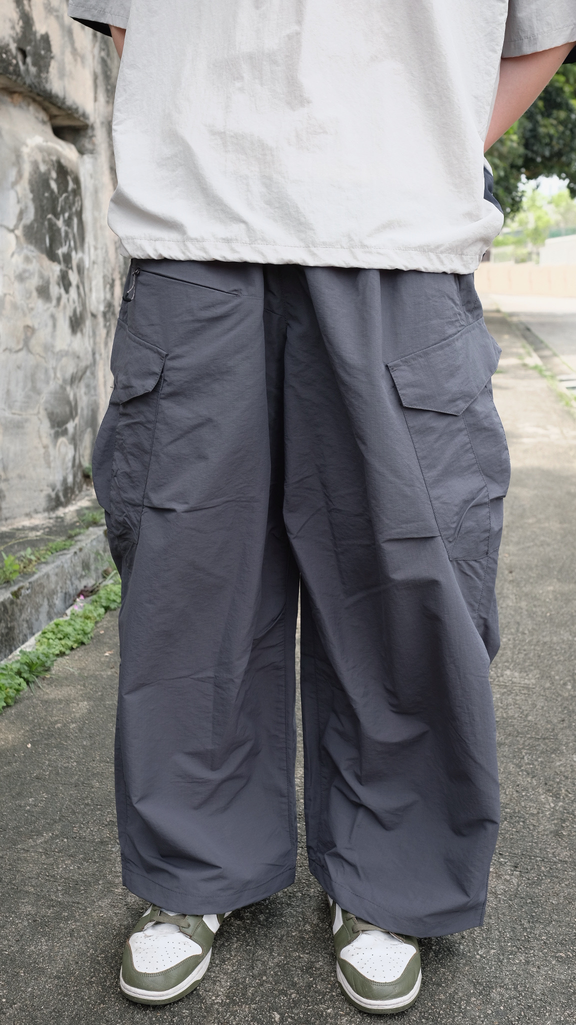 LPT0021 灰布帶機能闊褲