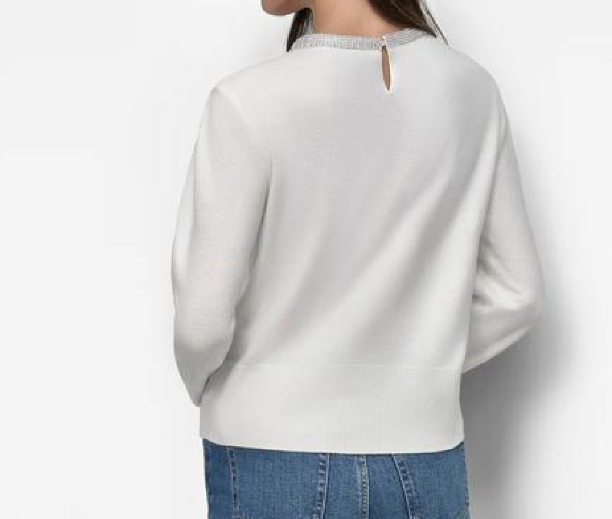 [S] DKNY CREW NECK WITH RHINESTONE TRIM AT NECK,IVORY, DJ4R0522-IVY [FINAL SALE] (SD1171)