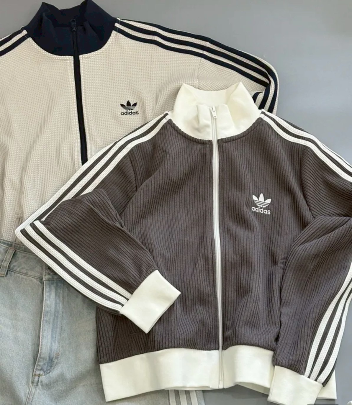 【Luxury】ADIDAS ORIGINALS TOP KNIT TRACK 條紋 立領外套 短版 三葉草 女款 奶油黑 KC2649 咖奶 KC2650