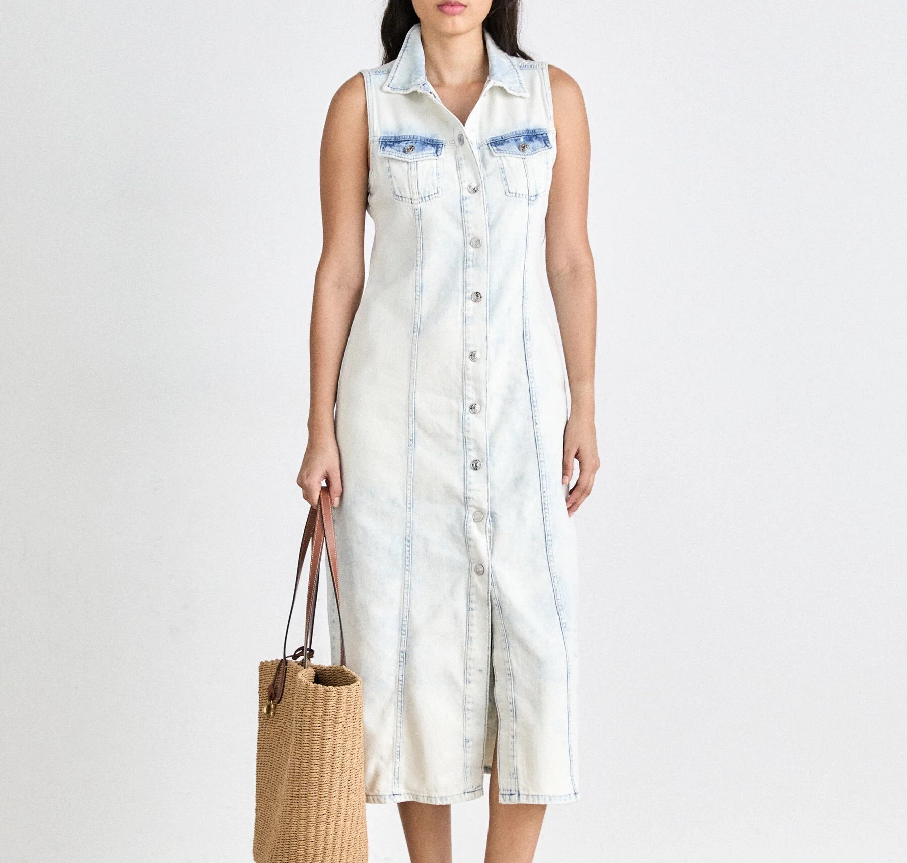 [S] DKNY BILLBOARD MAXI SLEEVELESS BUTTON FRONT DRESS, DJ4D9019-G0U [FINAL SALE] (SD1298)