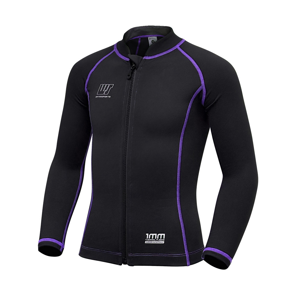 1mm 兒童抗水抓毛游泳保暖夾克 - 黑/紫